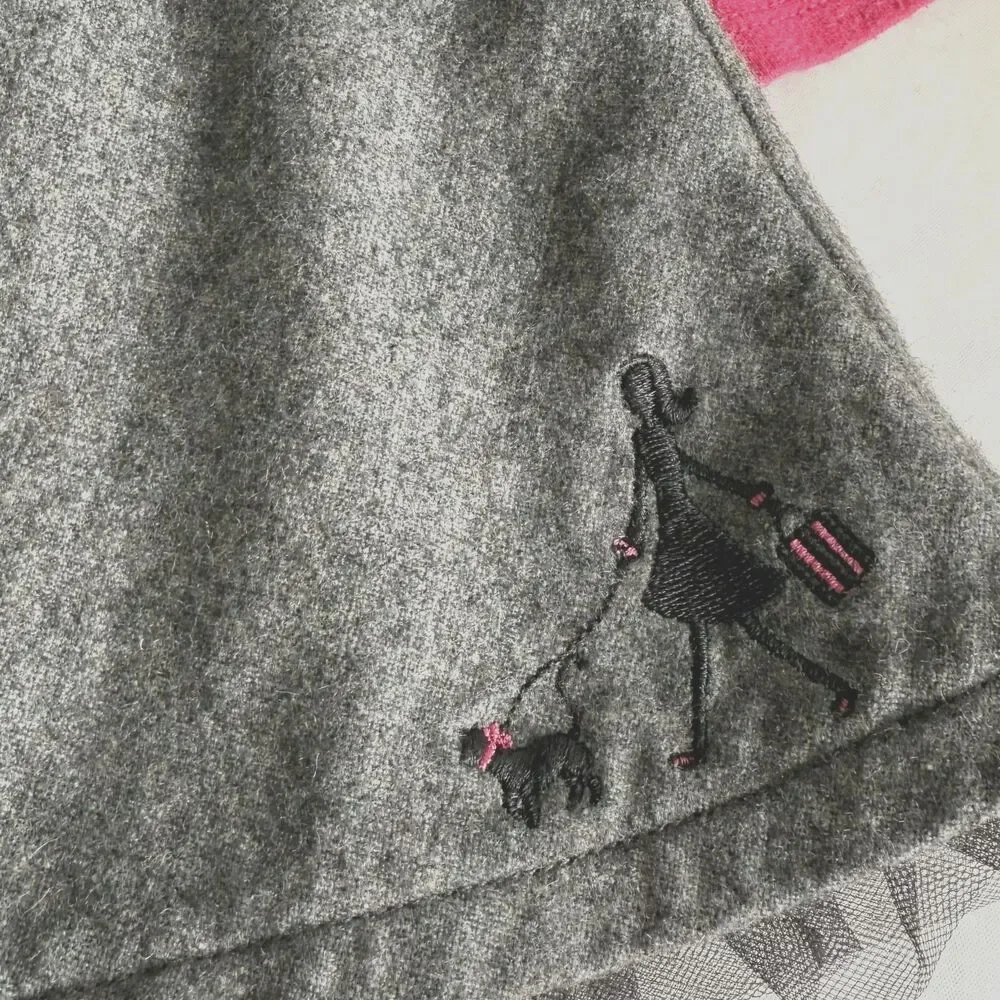 Y2K Girls Gymboree Gray Wool Blend Jumper Dress City France Pink Twirl Sz 6-12M